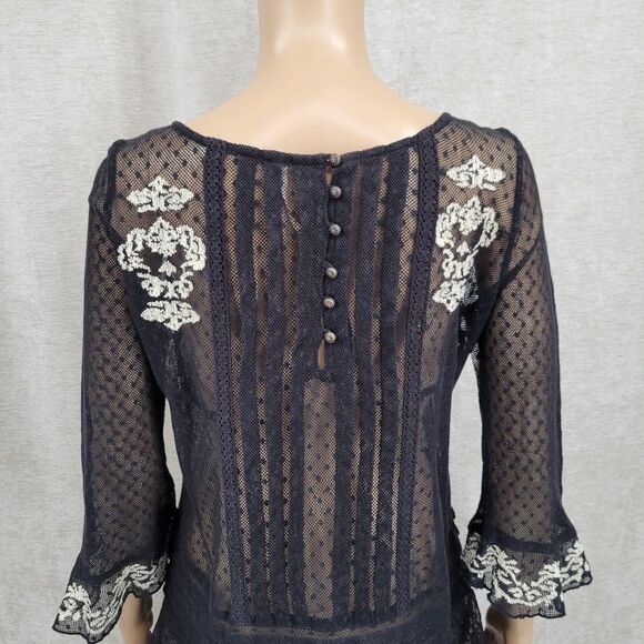 Free People Jocelyn Victorian Style Lace Tunic Top Gothic Swiss Dot Sheer Mesh - Picture 8 of 14